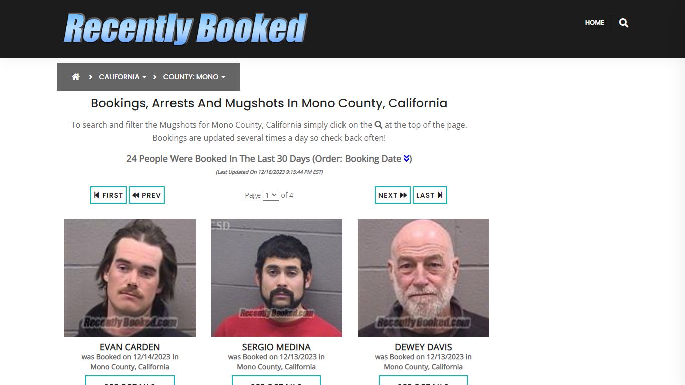 Recent bookings, Arrests, Mugshots in Mono County, California