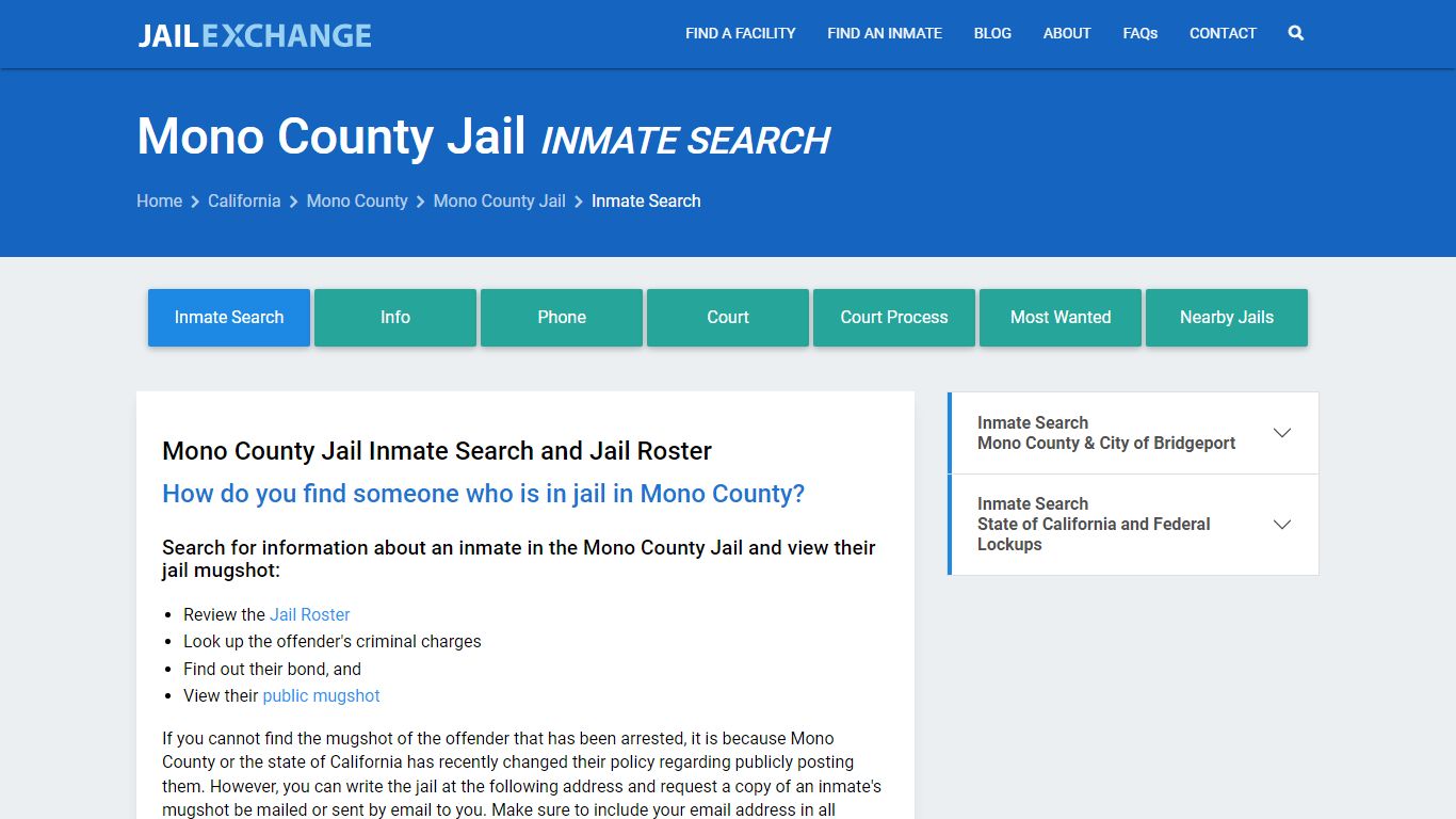 Inmate Search: Roster & Mugshots - Mono County Jail, CA